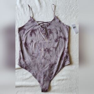 American Eagle Outfitters Purple Asymmetrical Criss-Cross Front Bodysuit